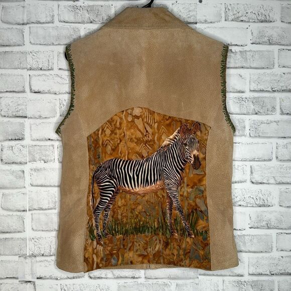 Upcycled Safari Giraffe A.M.I Ami 100% Genuine Leather Coat Jacket Vest - Picture 2 of 8